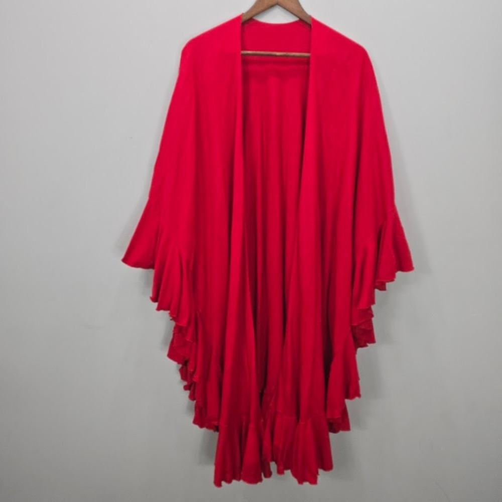 Women Wrap Shawl Cape Poncho Knit Ruffle Flutter Flowy Vacation Beach Casual OS